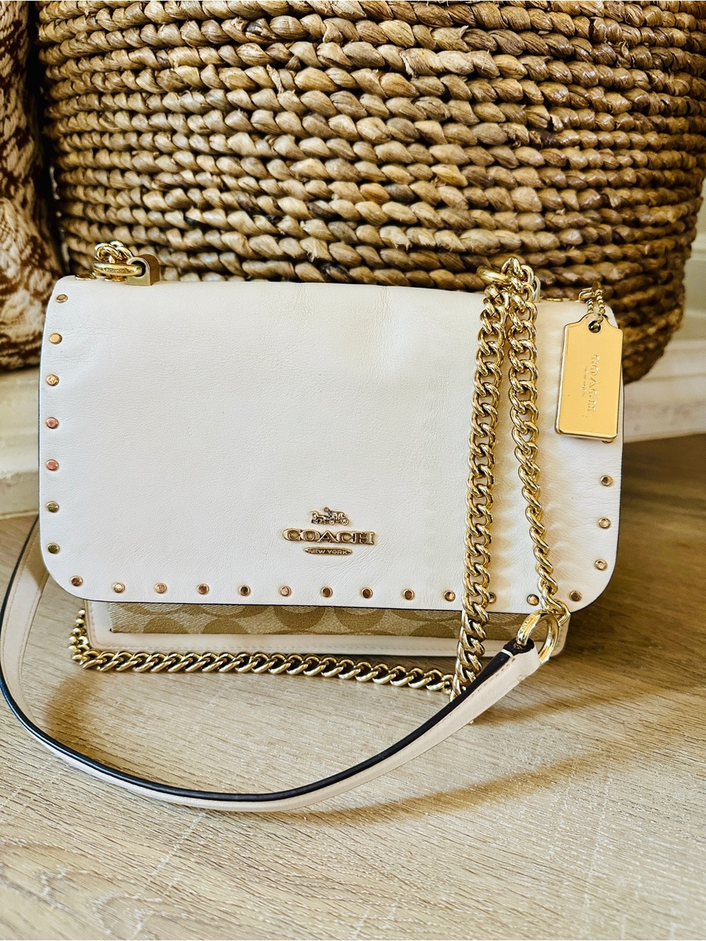 Coach Klare Crossbody in Signature Canvas with Rivets Cream/Python print